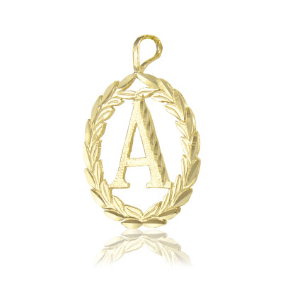 18k Solid Yellow Gold Wreath Initial Letter Pendant - A-Z Any Alphabet Necklace Charm