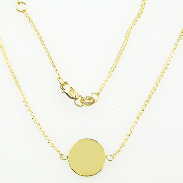 18k Yellow Gold 11mm Round Disc Pendant Charm Engraved Personalized Monogram CKL3769