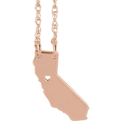 18k Yellow Gold 18k White Gold 18k Rose Gold or 10k Gold or Sterling Silver California CA State Map Necklace Personalized Heart Pierced City