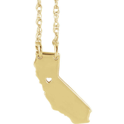 18k Yellow Gold 18k White Gold 18k Rose Gold or 10k Gold or Sterling Silver California CA State Map Necklace Personalized Heart Pierced City