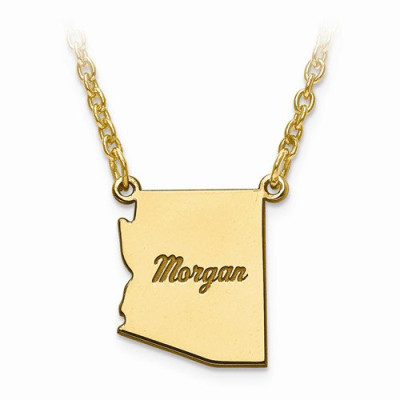 18k Yellow or White Gold Sterling Silver or Gold Plated Silver Nevada NV State Map Name Necklace Personalized Engraved Monogram CMZ415