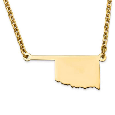 18k Yellow or White Gold Sterling Silver or Gold Plated Silver Oklahoma OK State Map Name Necklace Personalized Engraved Monogram CMZ415