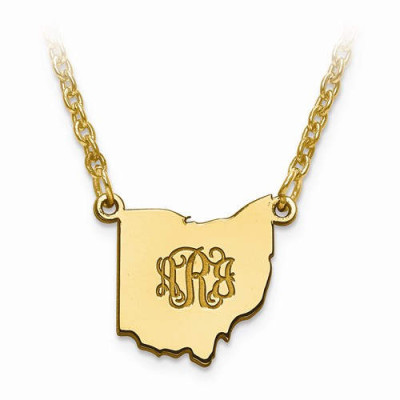 18k Yellow or White Gold Sterling Silver or Gold Plated Silver South Dakota SD State Map Name Necklace Personalized Engraved Monogram