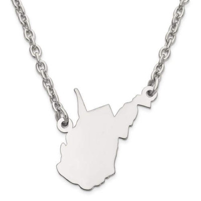 18k Yellow or White Gold Sterling Silver or Gold Plated Silver West Virginia WV State Map Name Necklace Personalized Engraved Monogram