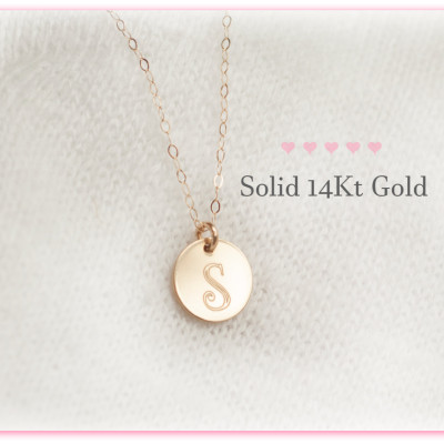 18Kt Gold Initial Necklace, Solid Gold Charm Initial Necklace, Real Gold Initial Necklace, 18kt Gold Necklace, Personalized, Disc, Initial