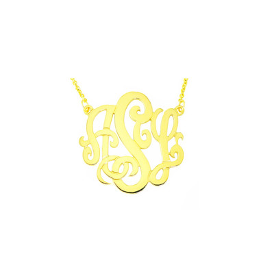 14YMono150 - 18k Yellow Gold 1.5" Monogram Necklace