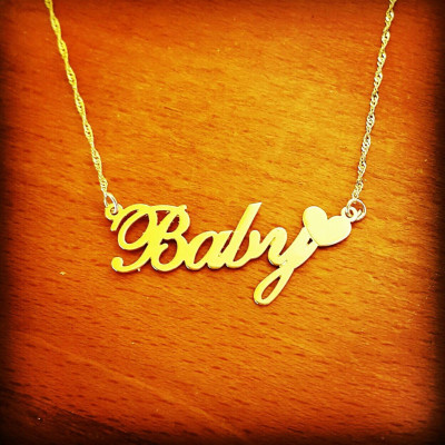 18k Gold Name Necklace / 18ct Solid Gold Name Necklace / Heart Nameplate Necklace / Real Gold Chain / Pure Gold Heart Name Necklace