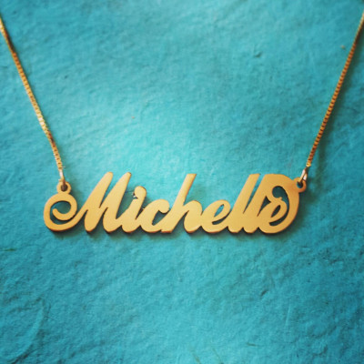 18k Gold Name Necklace - Personalized Name Chain -Solid 18k Gold Necklace with name, Nameplate Necklace, Necklace - 18k Yellow Gold UPGRADED