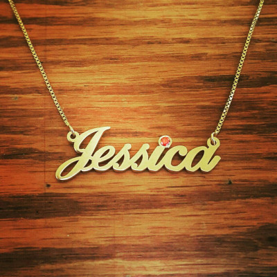 18k Gold Name Necklace/ ORDER ANY NAME / Jessica Style Birthstone Nameplate necklace/Real Gold Necklace / Pure Gold Nameplate Necklace