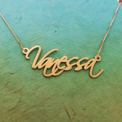 18k Gold Name Pendant Necklace / Order Any Name! / Vanessa Name Necklace / signature name necklace / real gold name pendant