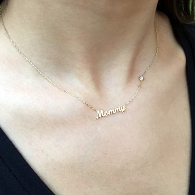 18k Gold Personalized Name Necklace - Mommy Necklace with Birthstone - Personalized Jewelry - Personalized Bridesmaids gifts