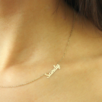 18k Gold Sideways Name Necklace ~ Personalized Mini Name Necklace ~ Name Necklace ~ Thin Gold Name Necklace ~ Valentines Day Gift