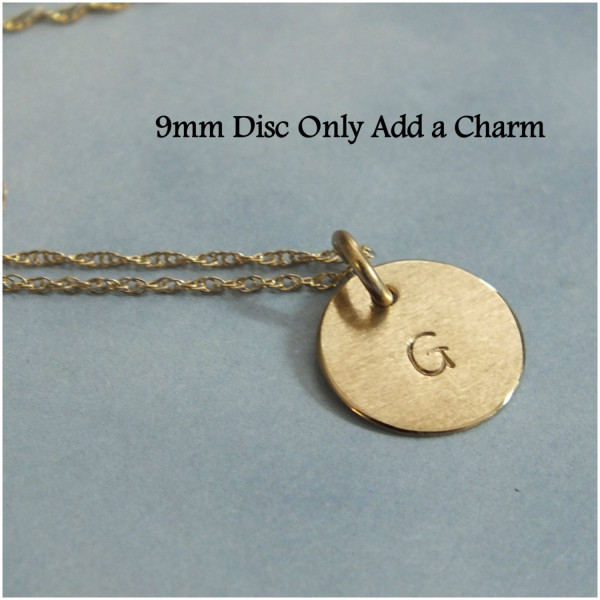 18k Gold Tiny Initial Charm, 9mm Solid Gold Initial Charm, 3/8" 18k Minimalist Personalized Charm, 18k White Gold, 18k Rose Gold Add A Charm