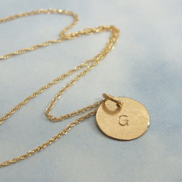 18k Gold Tiny Initial Necklace, 9mm Solid Gold Initial Necklace, 3/8" Minimalist Charm Necklace