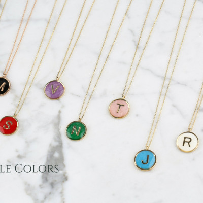 18k Initial Necklace with Enamel/ Shield Pendant Personalized/ Personalized Enamel Monogram Necklace in Rose Gold/ Graduation Gift