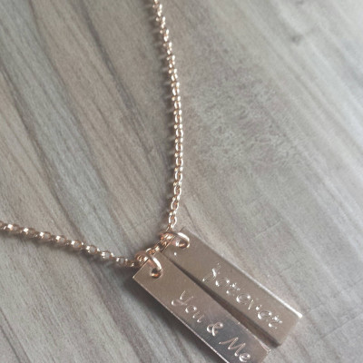 18k Rose Gold Bar Necklace,Name Bar Necklace,Two Bar Necklace,Personalized Bar Necklace,Rose Gold Bar Necklace,Personalized Bar Necklace