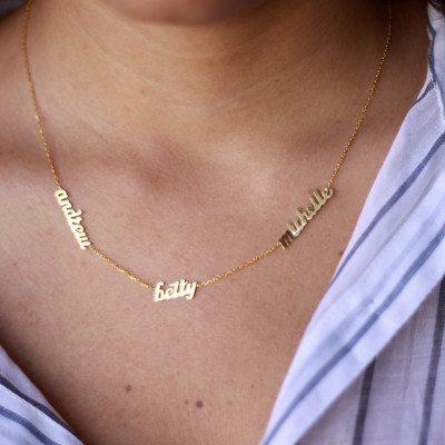 18k SOLID GOLD Tiny Name Necklace / Gold Multiple Name Necklace / Name Necklace / Three Name Necklace / GOLD Family Necklace