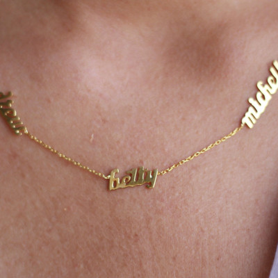 18k SOLID GOLD Tiny Name Necklace / Gold Multiple Name Necklace / Name Necklace / Three Name Necklace / GOLD Family Necklace