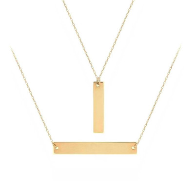 18k Solid Gold Double name bar Necklace, Dainty Bar with Personalized Options / Minimal Delicate Necklace, Skinny Mini bar, engrave on it,