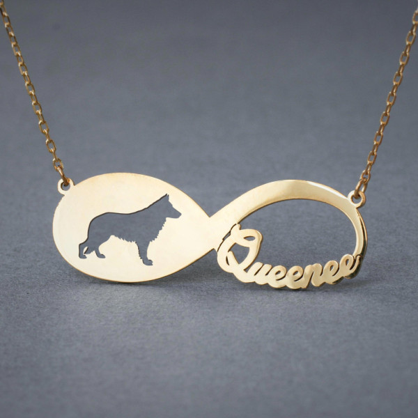 18k Solid Gold INFINITY GERMAN SHEPHERD Necklace • German Shepherd • Name Necklace • Custom Necklace • Shepherd necklace • Dog Necklace