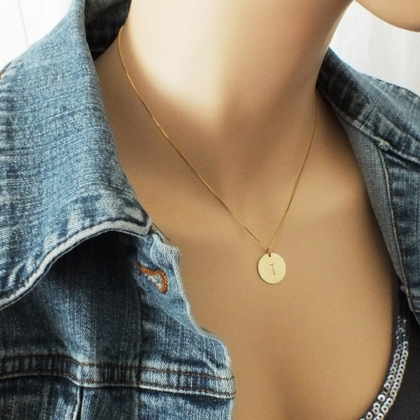 18k Solid Gold Initial Necklace, Custom 18k Solid Gold Initial Charm Necklace -18k Solid Gold Initial Disc,18k Gold Initial Disc Necklace