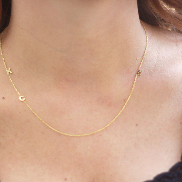 18k Solid Gold Initial Necklace .Three tiny Initial Necklace ,Sideways Letter Necklace,Three Letter Necklace,PERSONALIZED Necklace