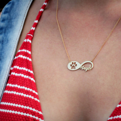 18k Solid Gold Personalised INFINITY POODLE Necklace - 18k Gold Poodle Necklace - Name Necklace