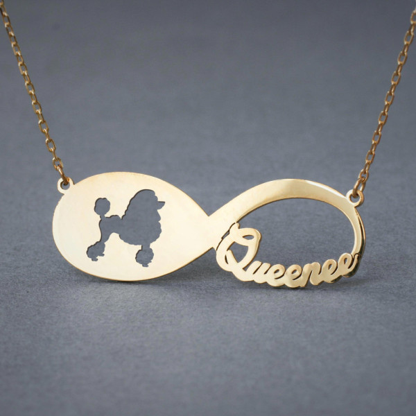 18k Solid Gold Personalised INFINITY POODLE Necklace - 18k Gold Poodle Necklace - Name Necklace