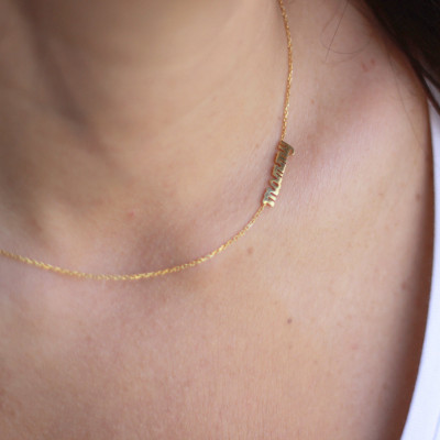 18k Solid Gold Sideways Name Necklace , Personalized Tiny Name Necklace , Silver Name Necklace , Thin Gold Name Necklace , MothersDay Gift
