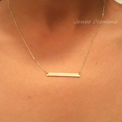 18k Solid Gold bar necklace, 3x3, Small Skinny Bar Necklace, Bar Necklace / Personalized Bar Necklace, Monogram Gold Name Bar, Engrave name,