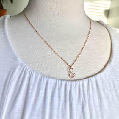 18k Solid Rose Gold Initial Pendant. Custom Personalized Solid Rose Gold Initial Necklace. Calligraphy Necklace