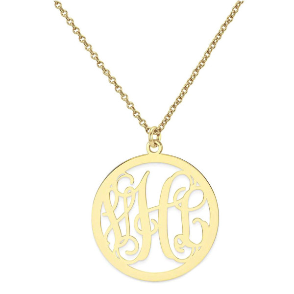 18k Solid Yellow Gold 3 Initials Monogram necklace - 1/2" any initial Gold monogram necklace