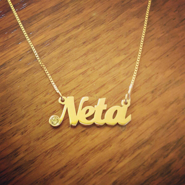 18k Yellow Gold Name Necklace ORDER ANY NAME Real gold Birthstone Nameplate Necklace Nameplate Necklace Christmas Gift Mother Day Gift