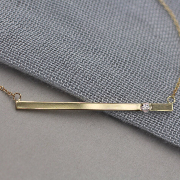 18k gold 1.5" X 2mm diamond bar necklace genuine diamond personalized necklace
