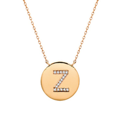 18k gold diamond letter necklace, diamond initial disc necklace