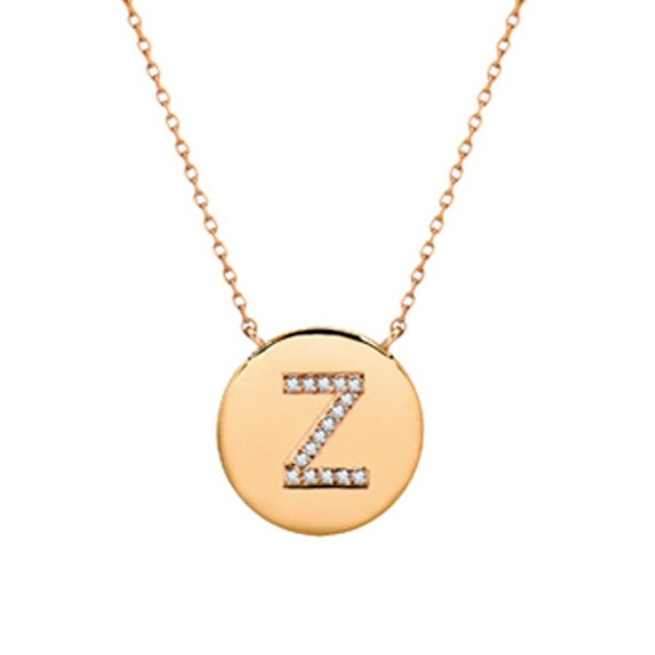 18k gold diamond letter necklace, diamond initial disc necklace