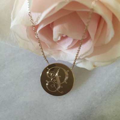 18k gold engraved disc necklace