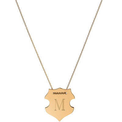 18k gold engraved shield necklace