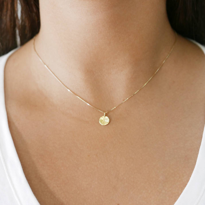 Solid Embedded Discs Beaded Chain Necklace 14K