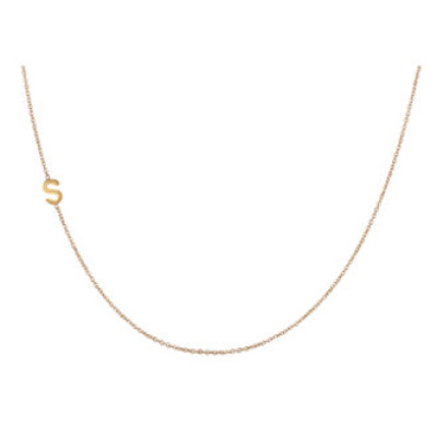 18k gold sideways side initial necklace, gold letter necklace