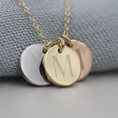 18k solid gold 3/8" three initials necklace discs necklace personalized necklace tri color necklace