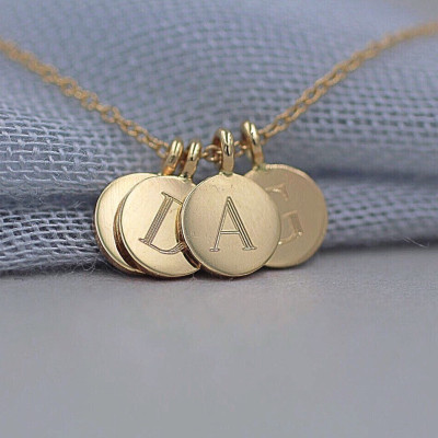 18k solid gold four initials necklace personalized disc necklace