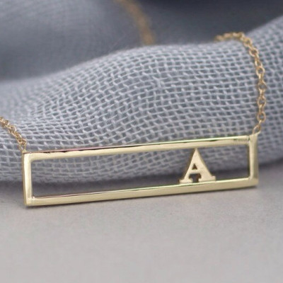 18k solid gold initial necklace name necklace bar necklace