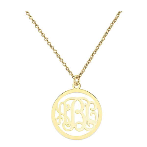 18k solid yellow gold 3 Initials Monogram necklace - any initial Gold monogram necklace