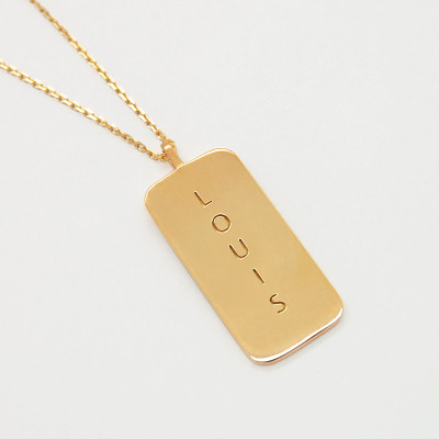 18K Gold Dog Tag Necklace, Custom Mens Necklace, 18K Gold Mens Jewelry Engraved Dog Tag Pendant for Men Customized Gift For Men gift for him