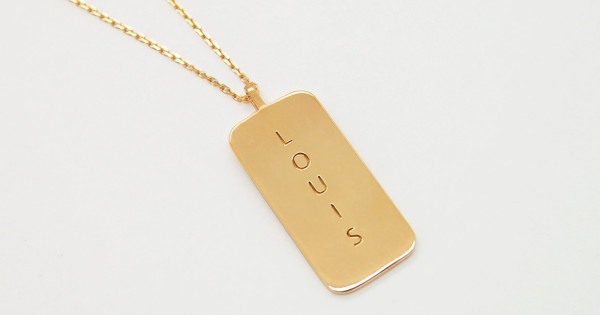 Vertical Dog Tag Name Necklace for Men in 24K Gold Plating by oNecklace