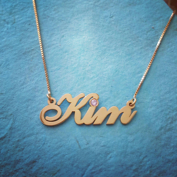 18k Gold Plated ANY Name Necklace With My Name Chain Gold Name Necklace Order Any Name Personalized Jewelry Birthstone Nameplate Pendant KIM