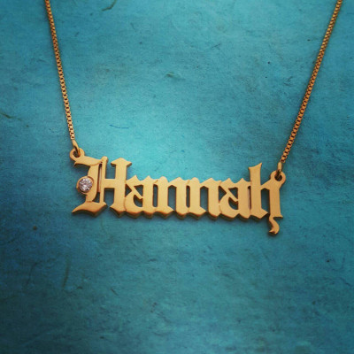 18k Gold plated Name Necklace Gothic Name Necklace Birthstone Pendant Old English Name Necklace Vintage Style Name Pendant HANNAH Necklace