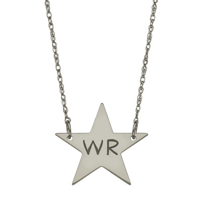 2 Initials Custom Engraved Star Necklace in Oxidized Sterling Silver, Engraved Jewelry - Nameplate Necklace - Engraved Necklace
