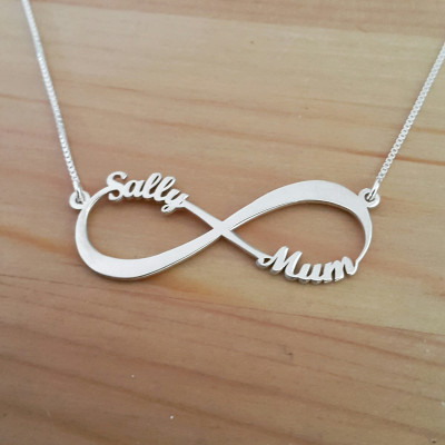 2 Name Silver Infinity Necklace, Silver Infinity name necklace / Infinity nameplate / Mother Necklace / Personalized Infinity Necklace